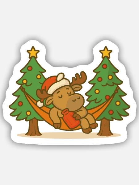 Elch Weihnachten Hängematte Cartoon - Sticker Größe S (10 x 10 cm) - Mattweiß