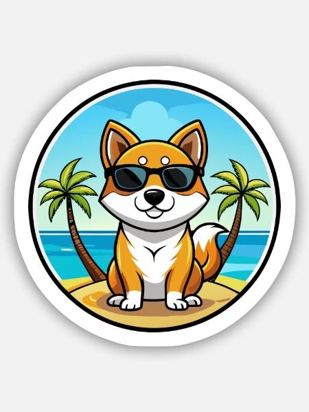Korean Jindo Dog Breed Cartoon Sunglasses Beach - Sticker size S (10 x 10 cm) - white matte