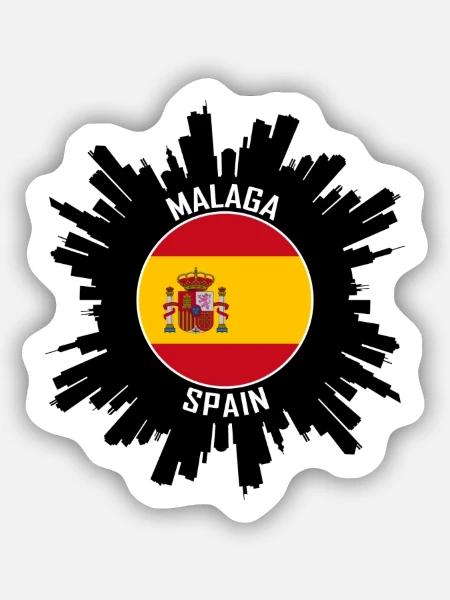 Malaga Skyline Spanien Flagge Reise Souvenir - Sticker Größe S (10 x 10 cm) - Mattweiß
