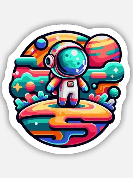 Kleiner Astronaut – Farbstrudel - Sticker Größe S (10 x 10 cm) - Mattweiß