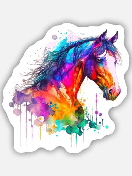 Idee Leidenschaft Pferde Reiter Aquarell Splash Art - Sticker Größe S (10 x 10 cm) - Mattweiß