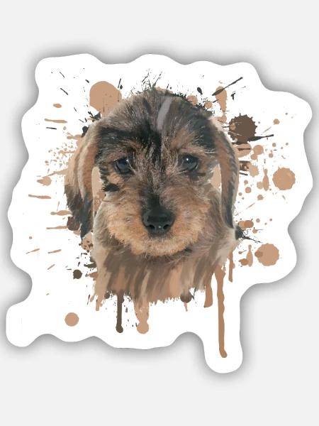 Rauhaardackel Dackel Dachshund Teckel Illustration - Sticker Größe S (10 x 10 cm) - Mattweiß
