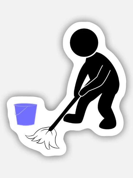 Putzen Putzmann Wischen - Sticker Größe S (10 x 10 cm) - Mattweiß