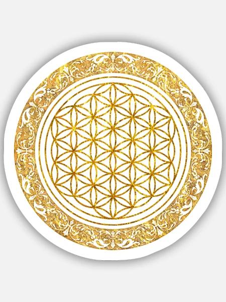 Lebensblume Gold Mandala - Sticker Größe S (10 x 10 cm) - Mattweiß