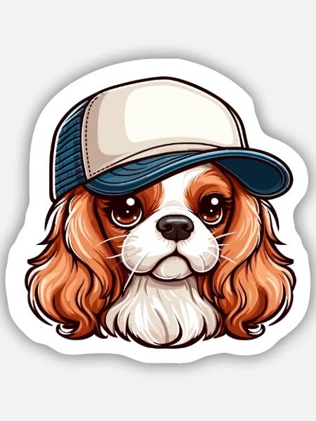 Chien Cavalier King Charles chien - casquette - Sticker taille S (10 x 10 cm) - blanc mat