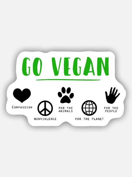 GO VEGAN - Sticker Größe S (10 x 10 cm) - Mattweiß