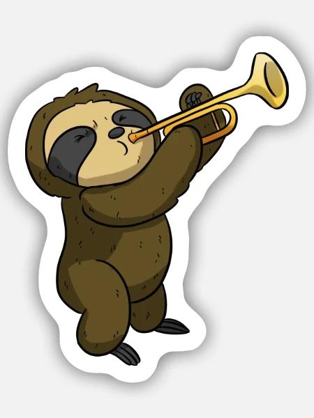 Trompeter Trompetenspieler Faultier Trompete Kinde - Sticker Größe S (10 x 10 cm) - Mattweiß