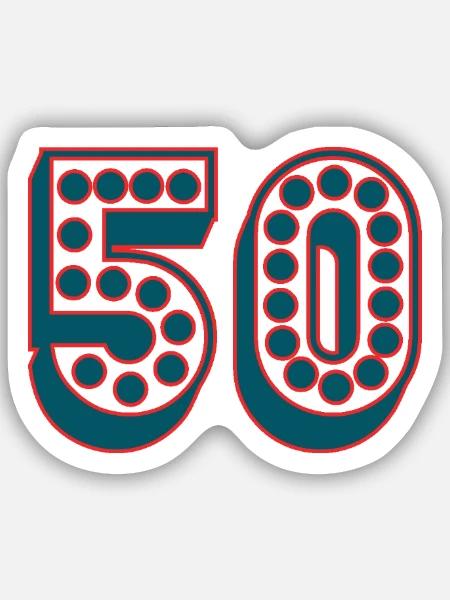 50. 50 JAHRE. 50. JAHRESTAG. 50-JÄHRIGES JUBILÄUM. - Sticker Größe S (10 x 10 cm) - Mattweiß