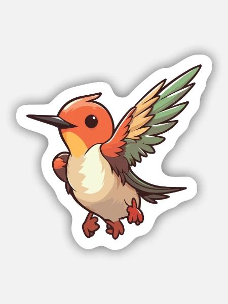 Kolibri-Karikatur-Kawaii-Aquarellillustration - Sticker Größe S (10 x 10 cm) - Mattweiß