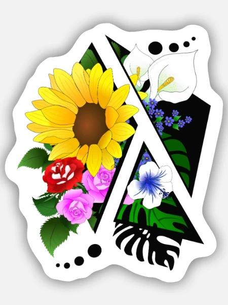 Blumen Arrangement abstrakt zerschnitten - Sticker Größe S (10 x 10 cm) - Mattweiß
