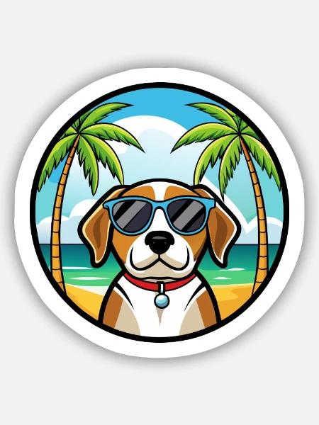 Kerry Beagle Dog Breed Cartoon Sunglasses Beach - Sticker size S (10 x 10 cm) - white matte