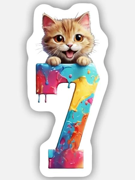 7 JAHRE KATZE 7. GEBURTSTAG - Sticker Größe S (10 x 10 cm) - Mattweiß