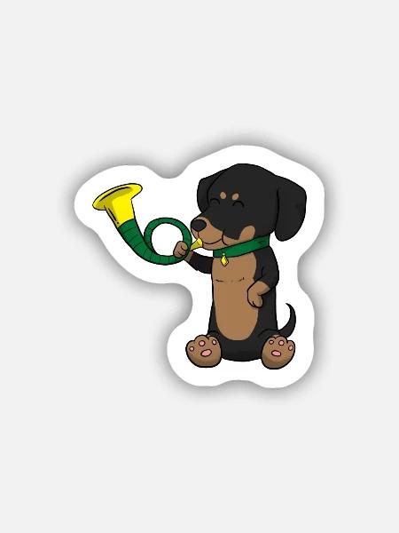 Hund Jagdhorn Dachshund Horn - Sticker Größe S (10 x 10 cm) - Mattweiß