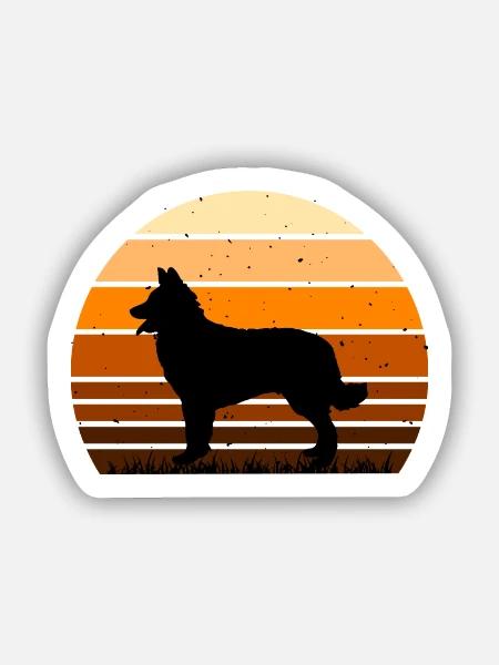 Kroatischer Schäferhund Hund Liebe Silhouette Retro Sonnenuntergang - Sticker Größe S (10 x 10 cm) - Mattweiß