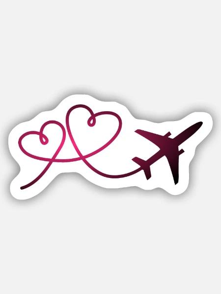 Flugzeug Flieger mit Herz Pilot - Sticker Größe S (10 x 10 cm) - Mattweiß