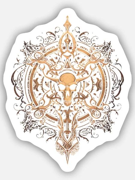 Goldenes Totenkopf Mandala - Sticker Größe S (10 x 10 cm) - Mattweiß