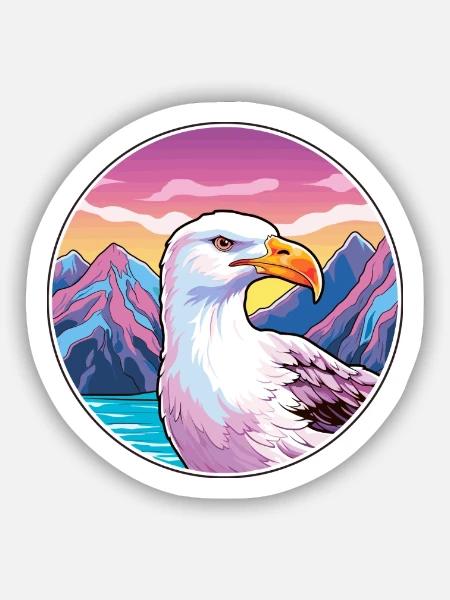 Möwe Aquarell Karikatur Kawaii Haustier Tier Farbe - Sticker Größe S (10 x 10 cm) - Mattweiß