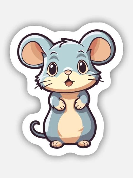 Maus niedliche Karikatur Kawaii Aquarell Tier Haustier - Sticker Größe S (10 x 10 cm) - Mattweiß