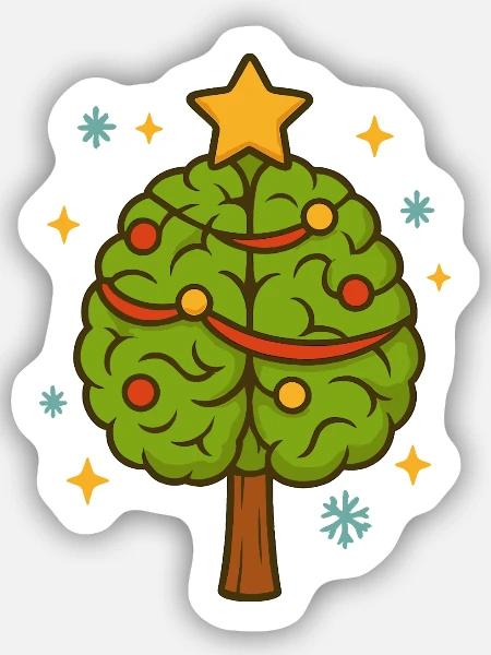 Weihnachtsbaum Gehirn Xmas Cartoon - Sticker Größe S (10 x 10 cm) - Mattweiß