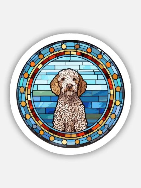 Spanischer Wasserhund Rasse Buntes Glas Wat - Sticker Größe S (10 x 10 cm) - Mattweiß