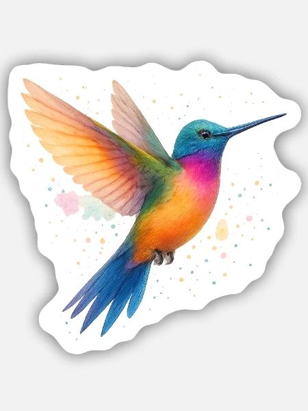 Tanzender Regenbogen-Kolibri - Sticker Größe S (10 x 10 cm) - Mattweiß