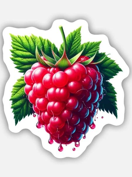 Framboise feuillu coulante - Sticker taille S (10 x 10 cm) - blanc mat