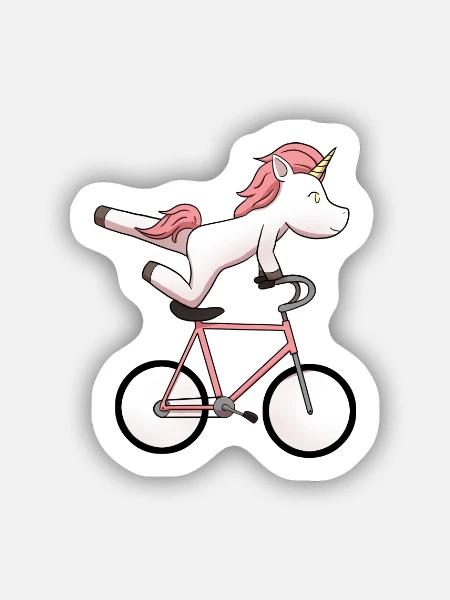 Unicorn Bicycle Einhorn Fahrrad Radfahren - Sticker Größe S (10 x 10 cm) - Mattweiß
