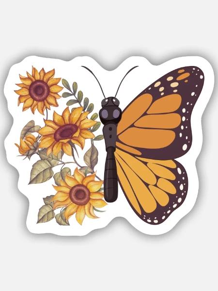 Schmetterling Sonnenblumen - Sticker Größe S (10 x 10 cm) - Mattweiß