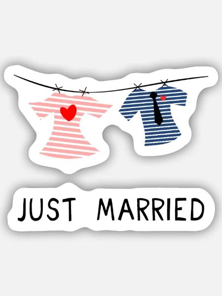 JUST MARRIED. MARRIED. ES LEBE DIE EHE - Sticker Größe S (10 x 10 cm) - Mattweiß