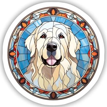 Große Pyrenäen Hunderasse Aquarellglas - Sticker Größe S (10 x 10 cm) - Mattweiß - Vorne