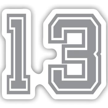 Trikotnummer 13 - Sticker Größe S (10 x 10 cm) - Mattweiß - Vorne