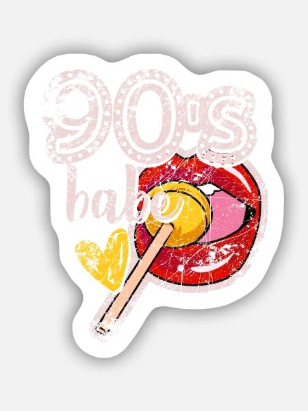 90's Babe 90er Kostüm - Sticker Größe S (10 x 10 cm) - Mattweiß