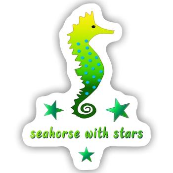 grünes Seepferdchen mit Sternchen - Sticker Größe S (10 x 10 cm) - Mattweiß - Vorne