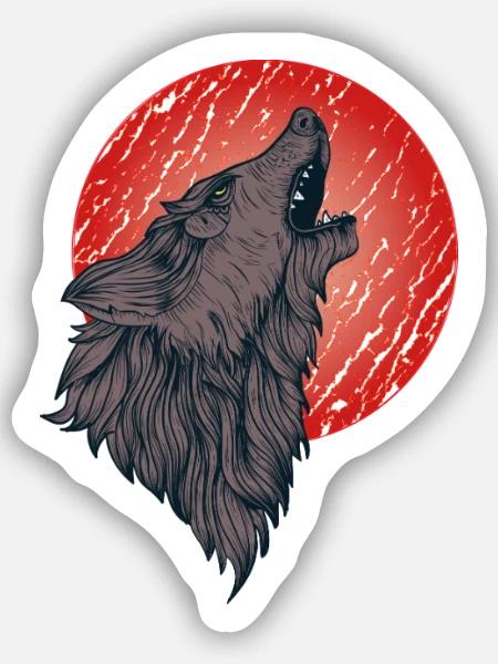 Loup hurlant, pleine lune - Sticker taille S (10 x 10 cm) - blanc mat