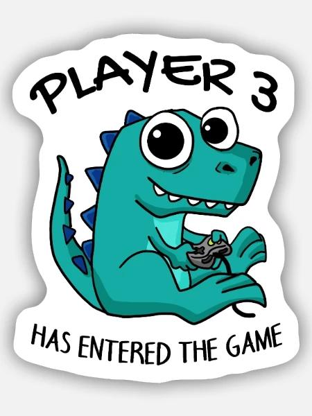 Drittes Kind Spieler 3 Schwanger Baby Dinosaurier - Sticker Größe S (10 x 10 cm) - Mattweiß