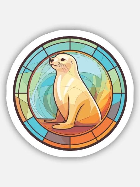 Seelöwe Bunte Aquarell-Tierillustration - Sticker Größe S (10 x 10 cm) - Mattweiß