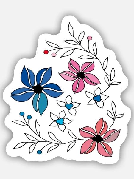 Blumenranke, Ornament - Sticker Größe S (10 x 10 cm) - Mattweiß