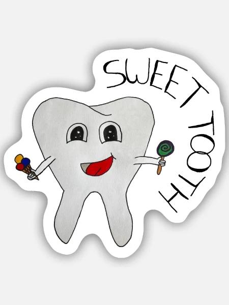 SweetTooth – Zahn, der Süßigkeiten liebt - Sticker Größe S (10 x 10 cm) - Mattweiß