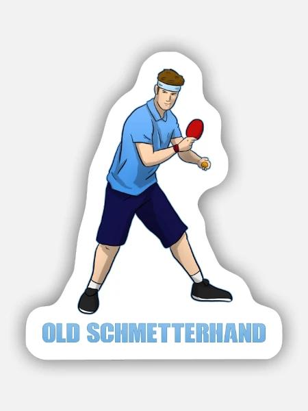 Old Schmetterhand Tischtennis - Sticker Größe S (10 x 10 cm) - Mattweiß