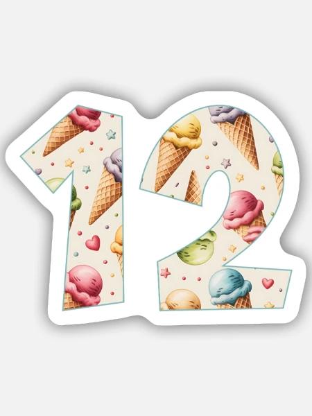EISCREME NUMMER 12 JAHRE EIS 12. GEBURTSTAG - Sticker Größe S (10 x 10 cm) - Mattweiß