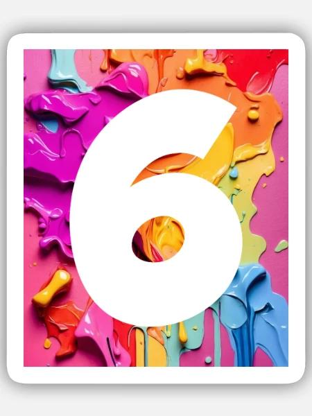 NR. 6 NUMMER 6 BUNT 6. GEBURTSTAG - Sticker Größe S (10 x 10 cm) - Mattweiß