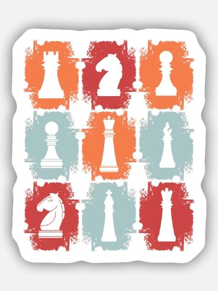Schachfiguren Retro - Sticker Größe S (10 x 10 cm) - Mattweiß