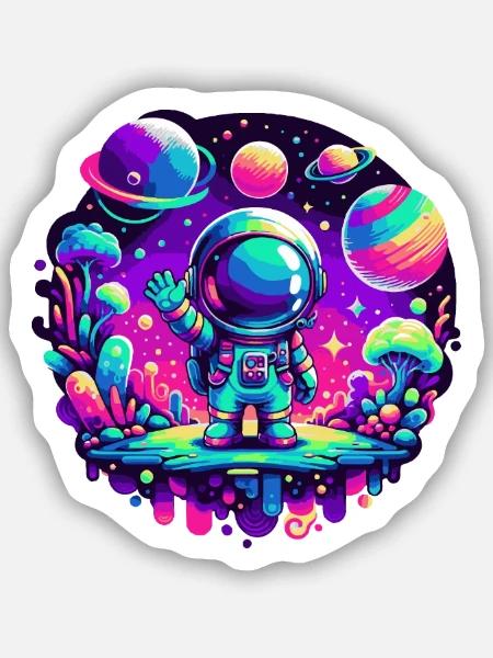 Kleiner Astronaut Pink – Magenta-Dschungel - Sticker Größe S (10 x 10 cm) - Mattweiß