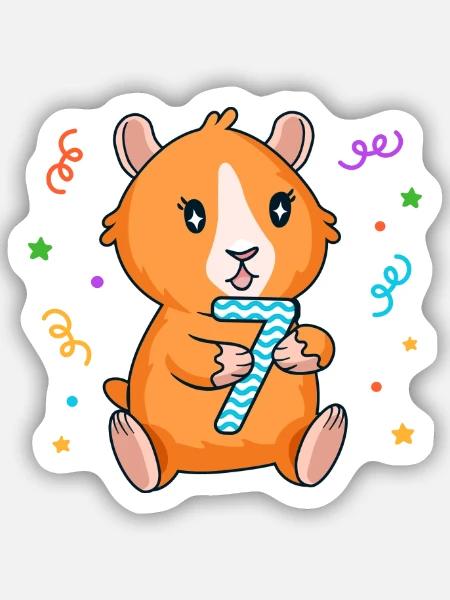 Meerschweinchen 7. Geburtstag Mädchen 7 Jahre alt - Sticker Größe S (10 x 10 cm) - Mattweiß