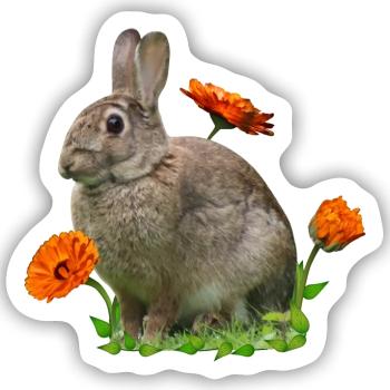 Hase Osterhase Ringelblume - Sticker Größe S (10 x 10 cm) - Mattweiß - Vorne