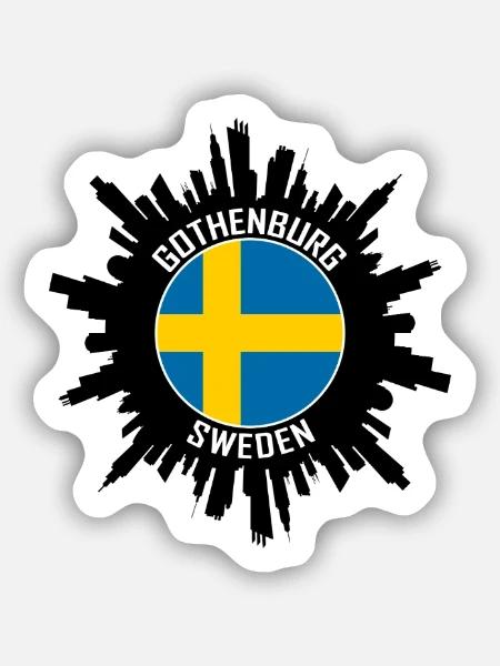Göteborg Skyline Schweden Flagge Reisesouvenir - Sticker Größe S (10 x 10 cm) - Mattweiß