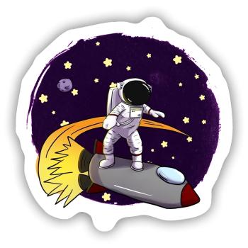 Astronaut Auf Rakete - Sticker Größe S (10 x 10 cm) - Mattweiß - Vorne