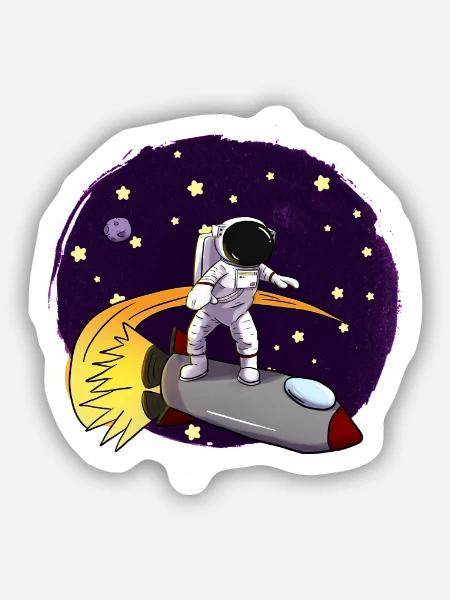 Astronaut Auf Rakete - Sticker Größe S (10 x 10 cm) - Mattweiß
