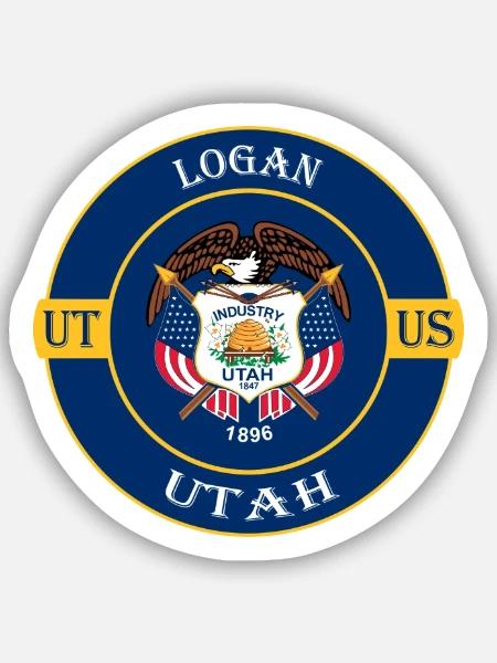 Logan Utah Flagge USA Reise Souvenir Abzeichen - Sticker Größe S (10 x 10 cm) - Mattweiß