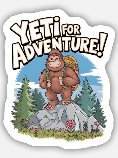 Yéti pour l’aventure - Sticker taille S (10 x 10 cm) - blanc mat